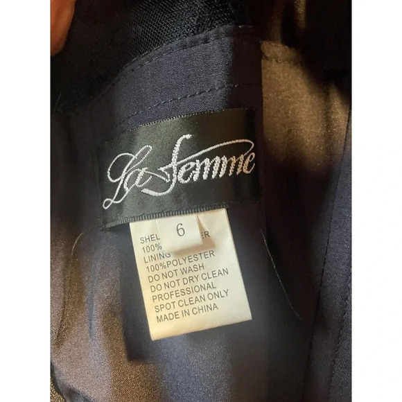 NEW La Femme 24926 Lace and Jersey Trumpet Gown Dress Navy Size 6 - Picture 12 of 13